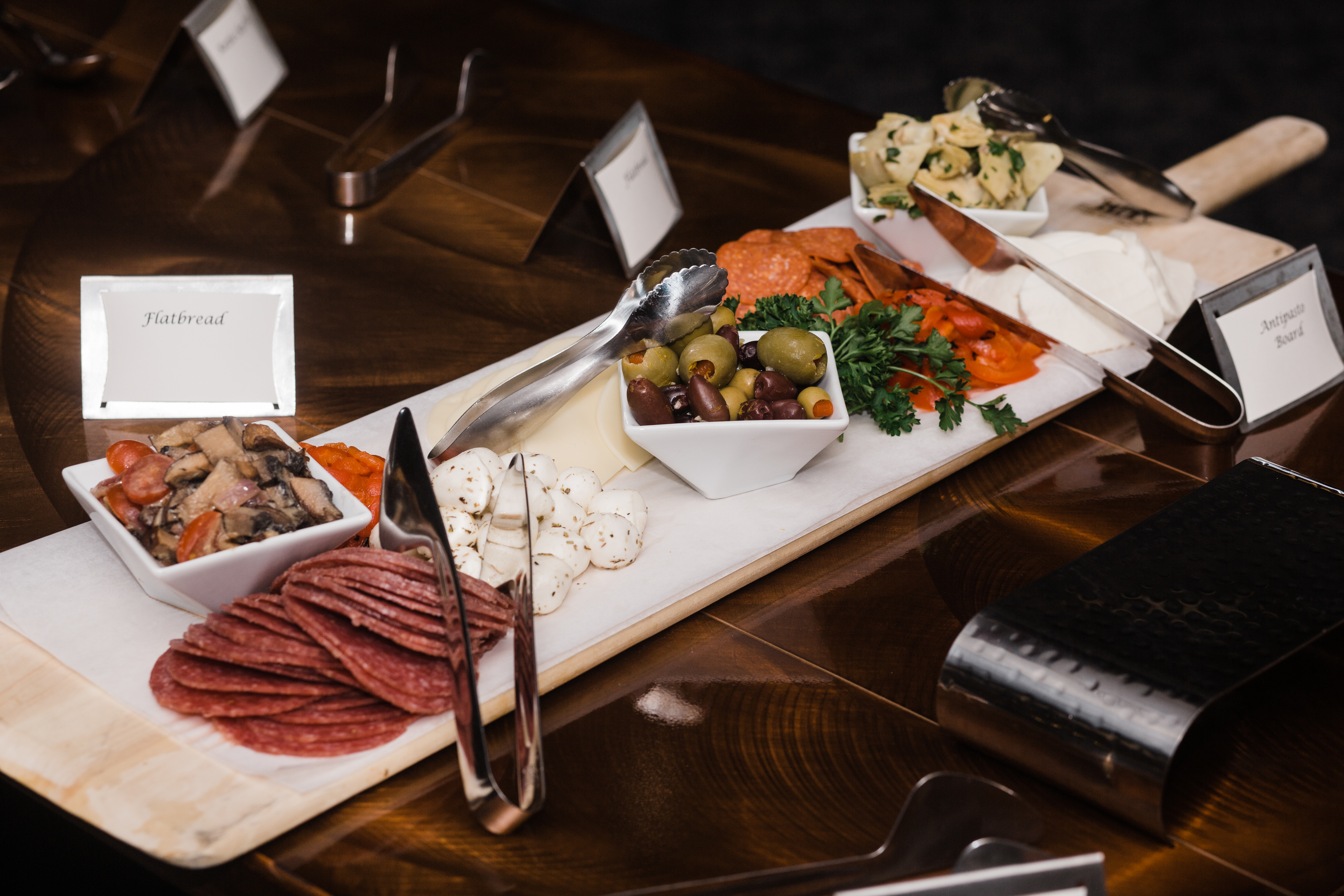 Antipasto platter of meats, olives, and cheese
